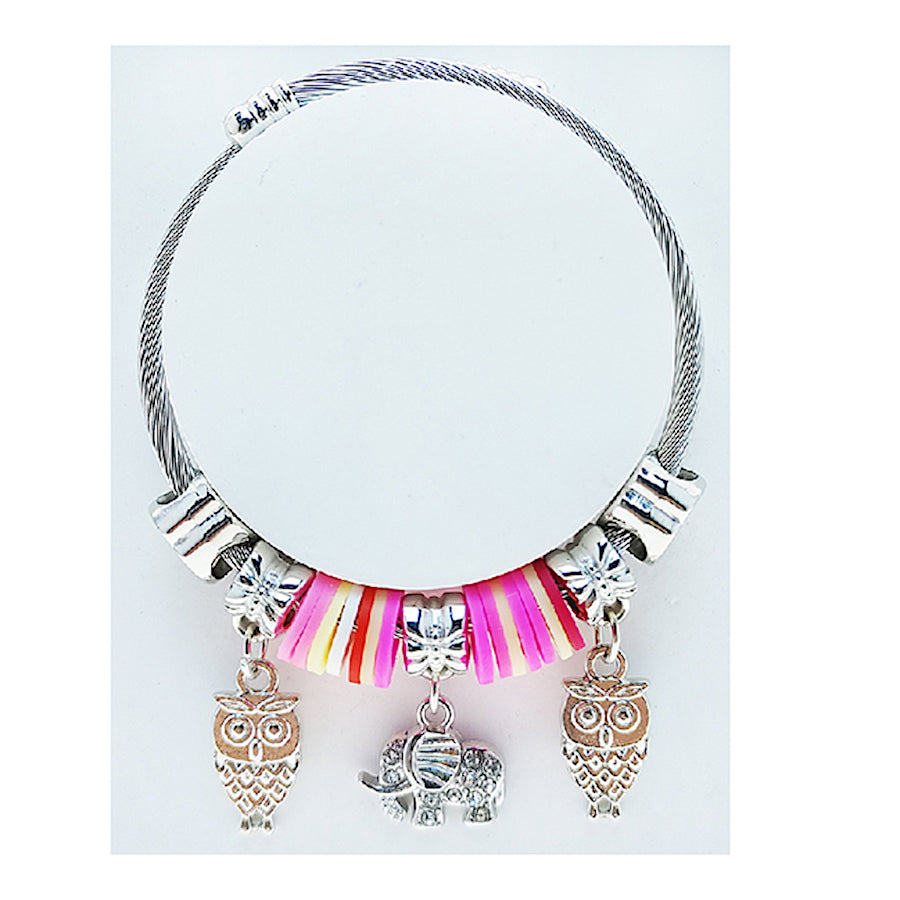 JAB49298 - Elephant Owl Charm Bracelet