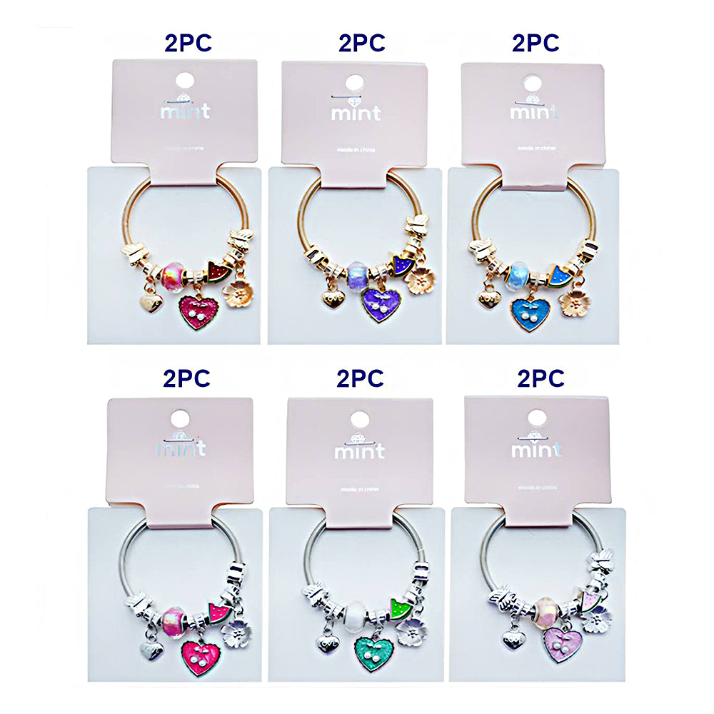 Cherry Heart Charm Coil Bracelet