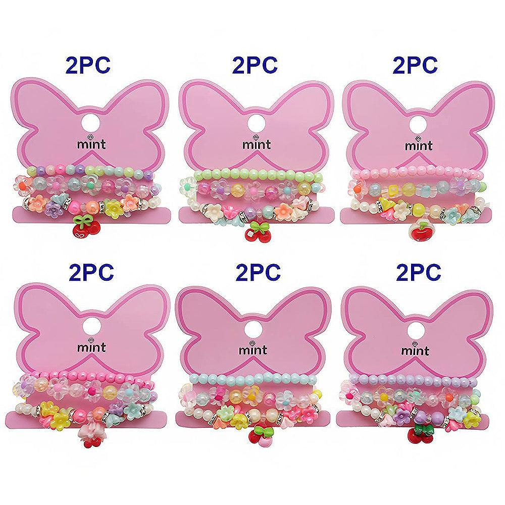 Cherry Charm Bead Stretch Bracelet Set