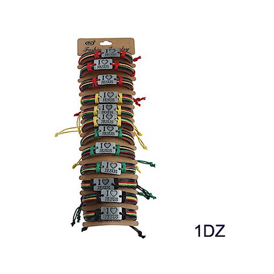 I Love Jesus Adjustable Leather Bracelet