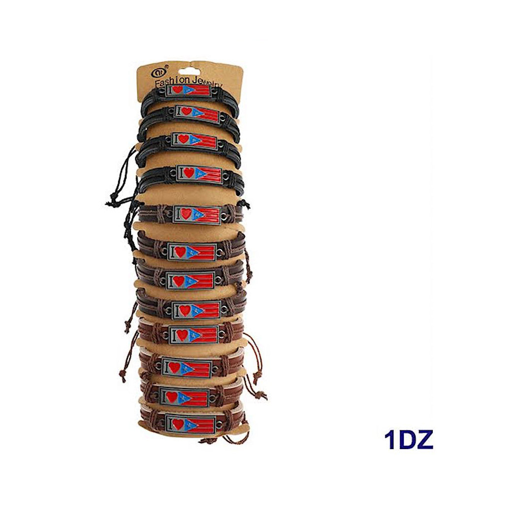 I Love Puerto Rico Adjustable Leather Bracelet