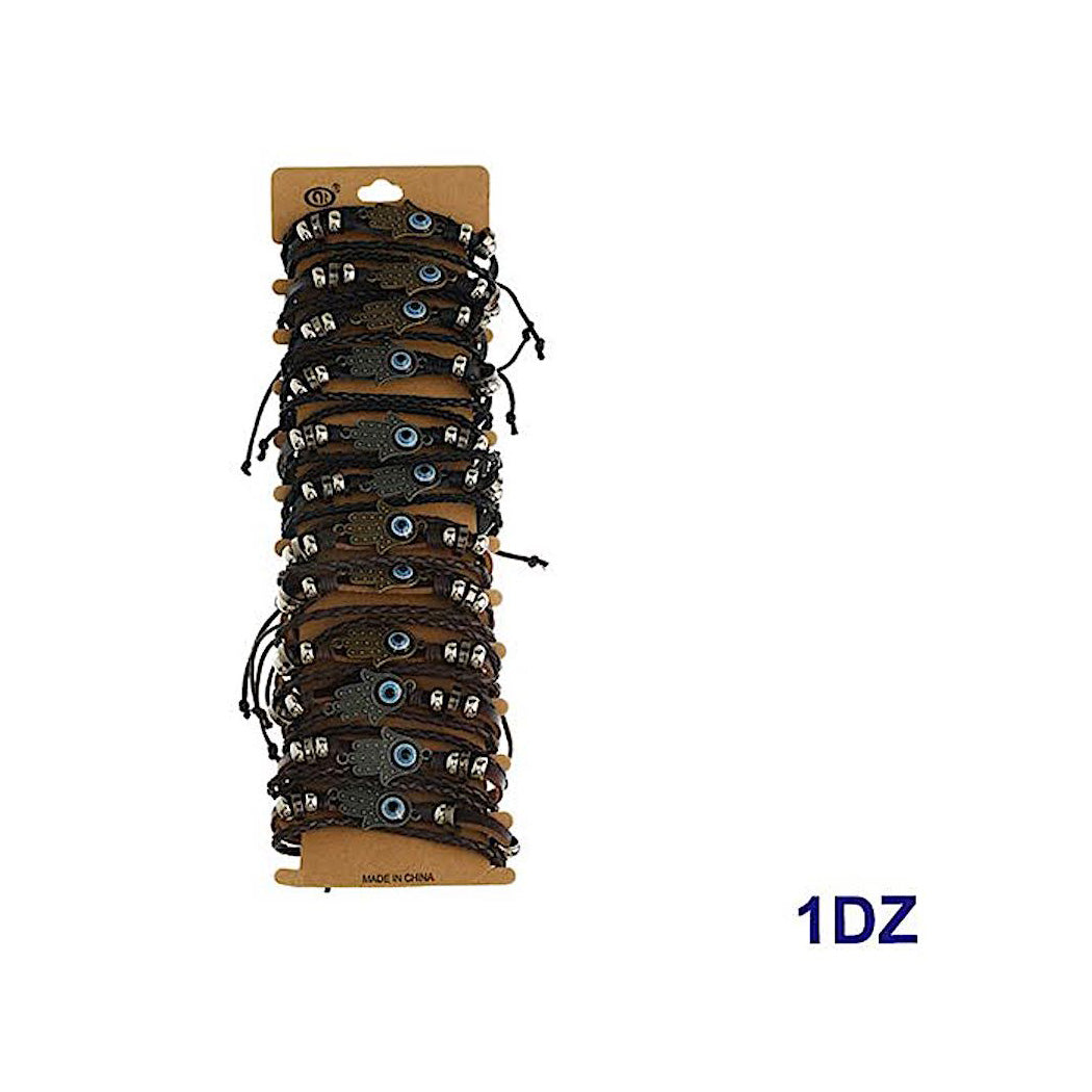 Evil Eye Adjustable Leather Bracelet