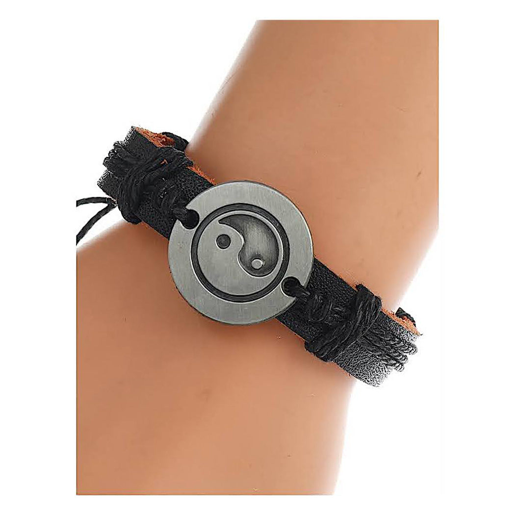 JAB45007 - Yin & Yang Adjustable Leather Bracelet
