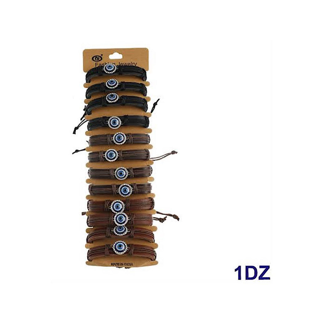 Evil Eye Adjustable Leather Bracelet