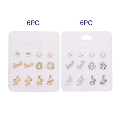 6 Pair Snake Stud Earring Set