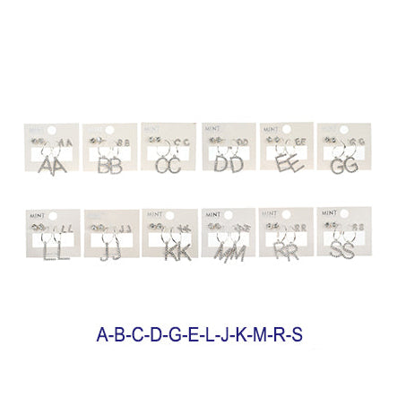 3 Pair Silver Alphabet Earring Set