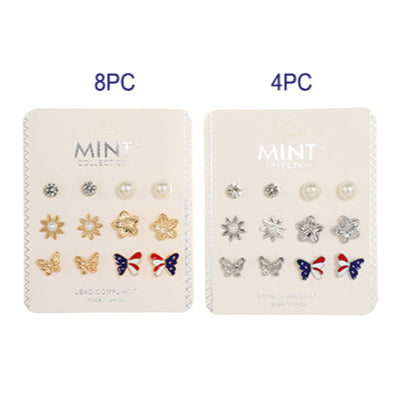 6 Pair American Flag Butterfly Stud Earring Set