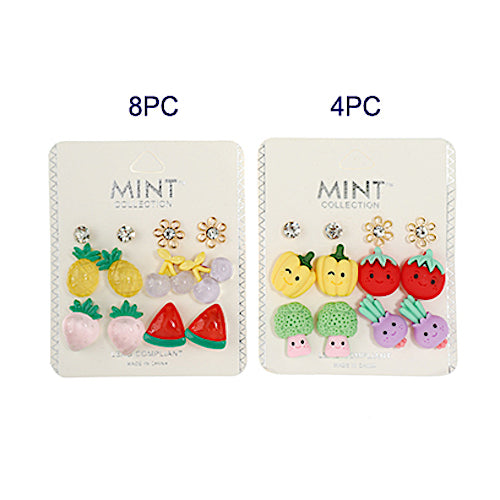 6 Pair Fruit Stud Earring Set