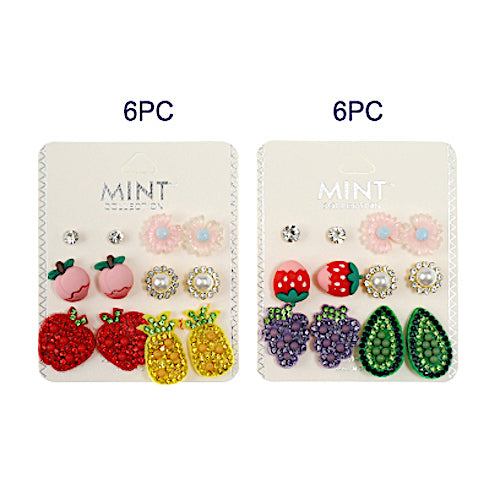 6 Pair Fruit Stud Earring Set