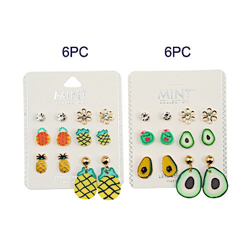 6 Pair Fruit Stud Earring Set