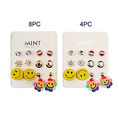 6 Pair Smiley Stud Earring Set