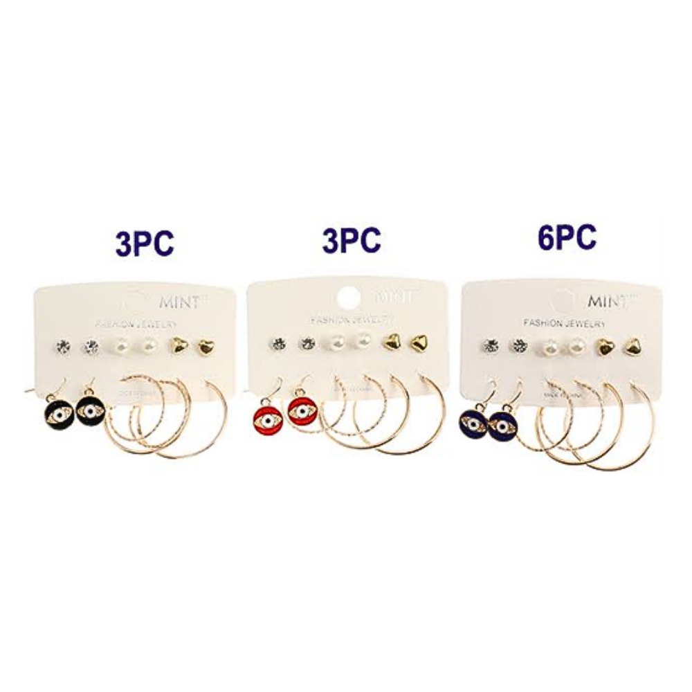 6 Pair Stud & Hoop Set