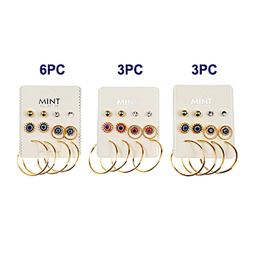 6 Pair Evil Eye Stud Earring Set