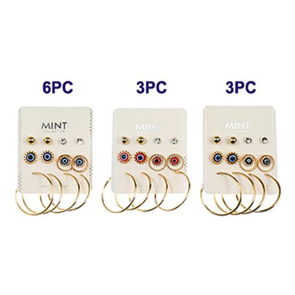 6 Pair Evil Eye Stud & Hoop Set