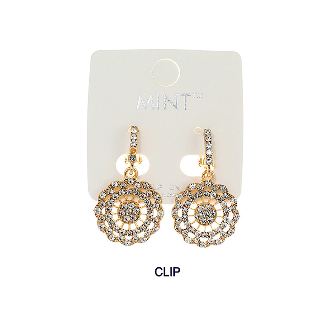 Clip On Rhinestone Dangle Earring