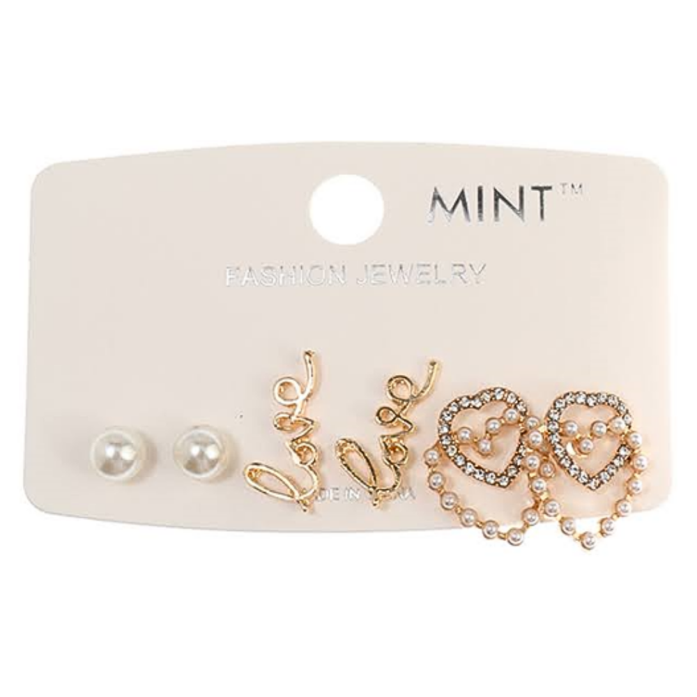 JAE40546 - 3 Pair Heart Earring Set