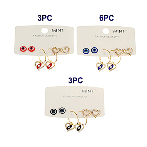 3 Pair Evil Eye Earring Set