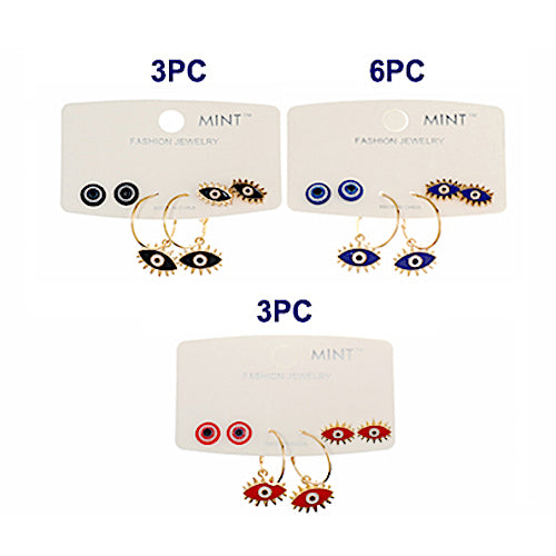 3 Pair Evil Eye Earring Set