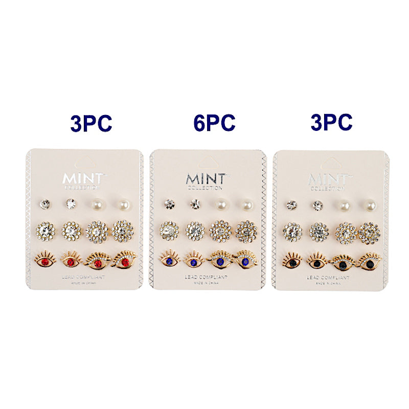 6 Pair Evil Eye Stud Earring Set