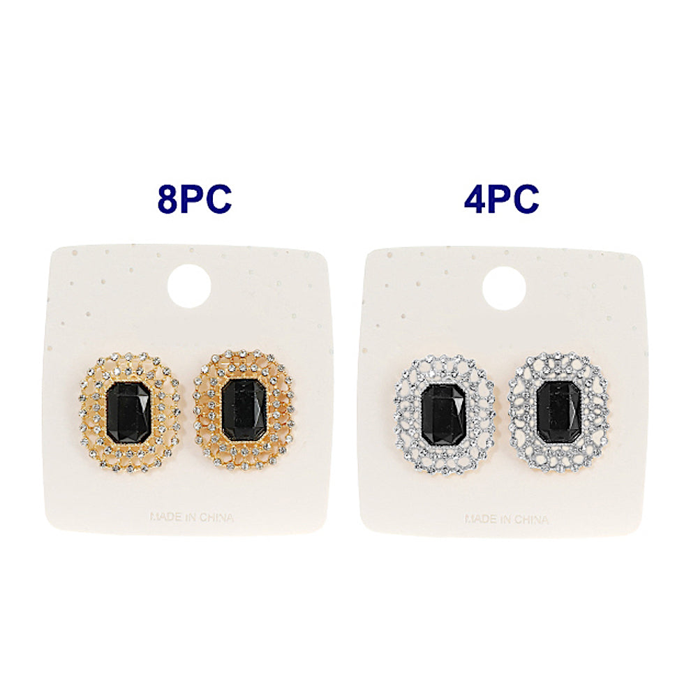Black Rectangle Halo Post Earring