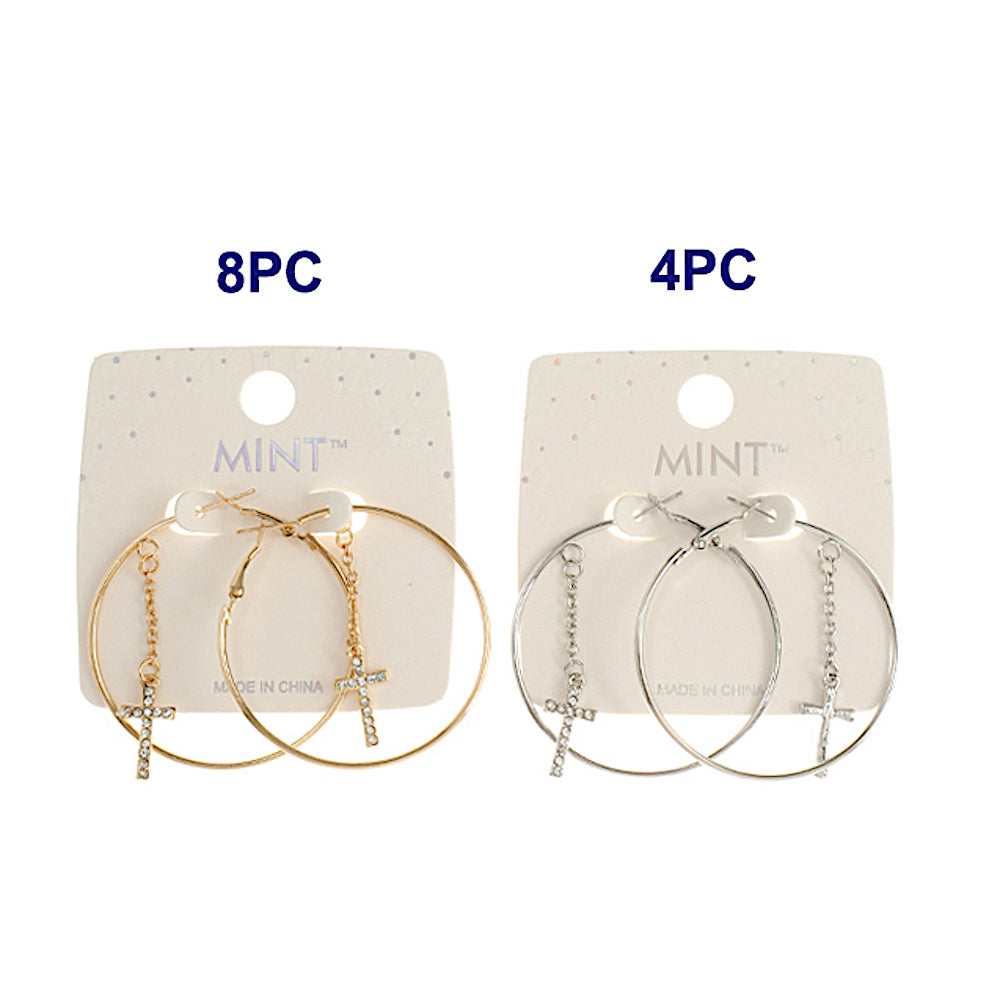 Rhinestone Dangling Cross Hoops