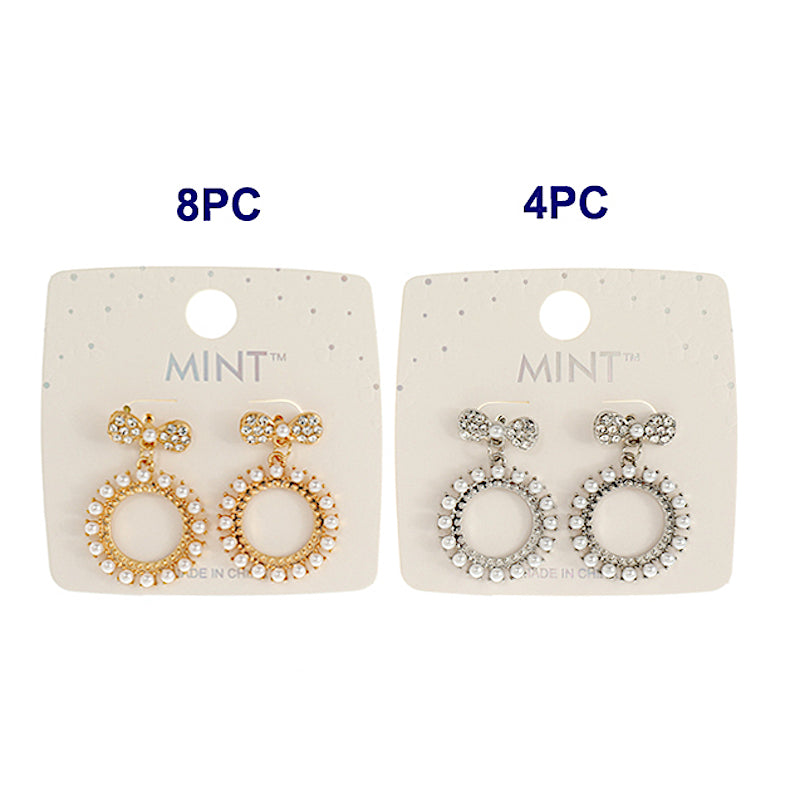 Rhinestone Bow Pearl Drop Earring