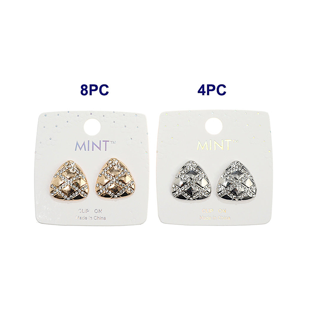 Clip On Triangle Rhinestone Inlay Earring