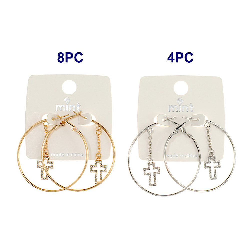 Rhinestone Dangling Cross Hoops