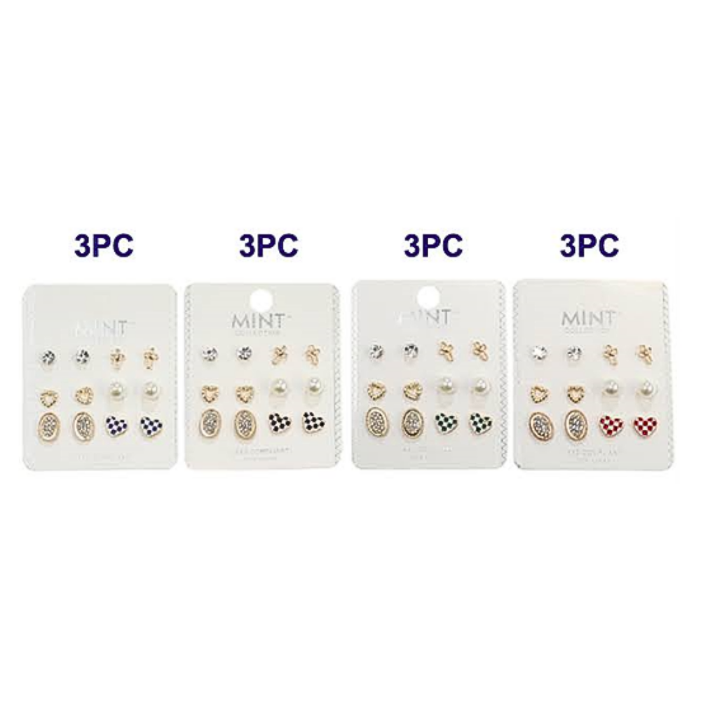 JAE43276 - 6 Pair Checkerboard Heart Earring Set
