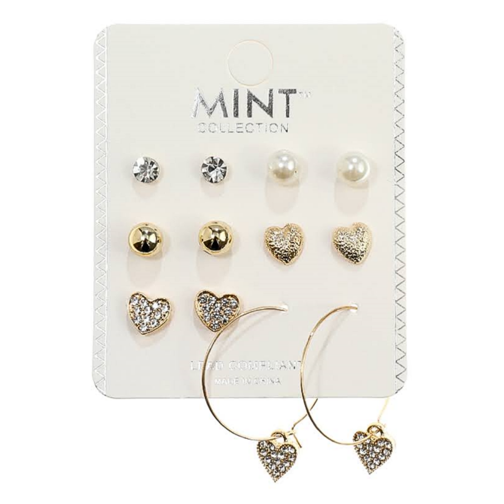 JAE43281 - 6 Pair Heart Earring Set