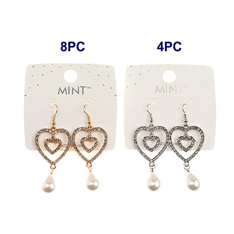 Rhinestone Heart Pearl Drop Earring