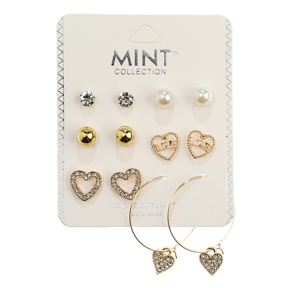 JAE43537 - 6 Pair Heart Earring Set