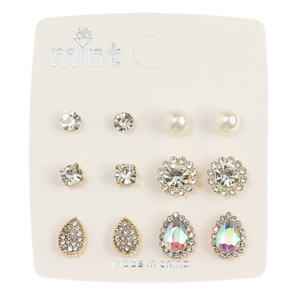 JAE43541 - 6 Pair Crystal Earring Set