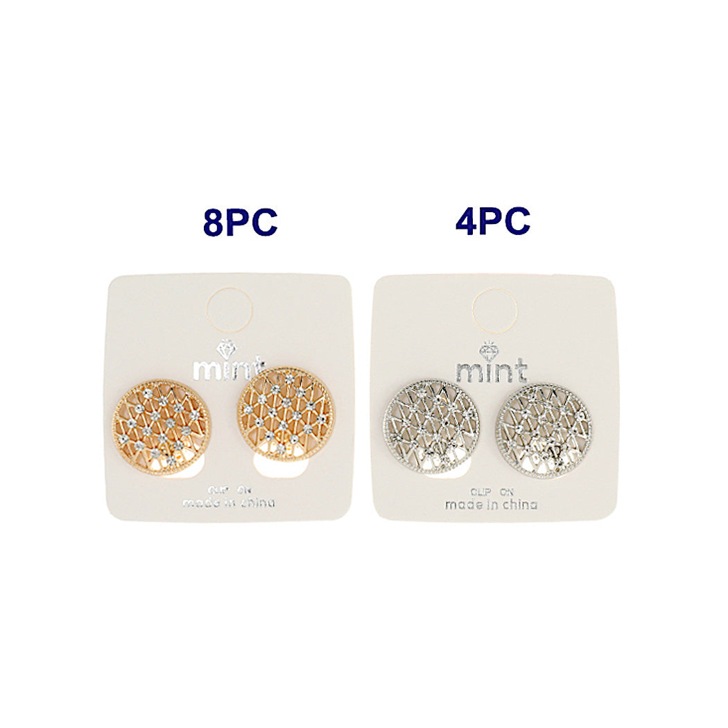 Clip On Circle Filigree Rhinestone Earrings