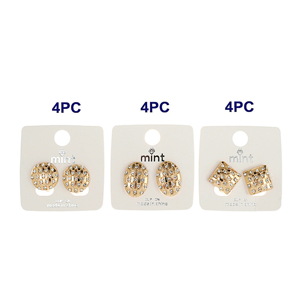 Clip On Rhinestone Inlay Earrings