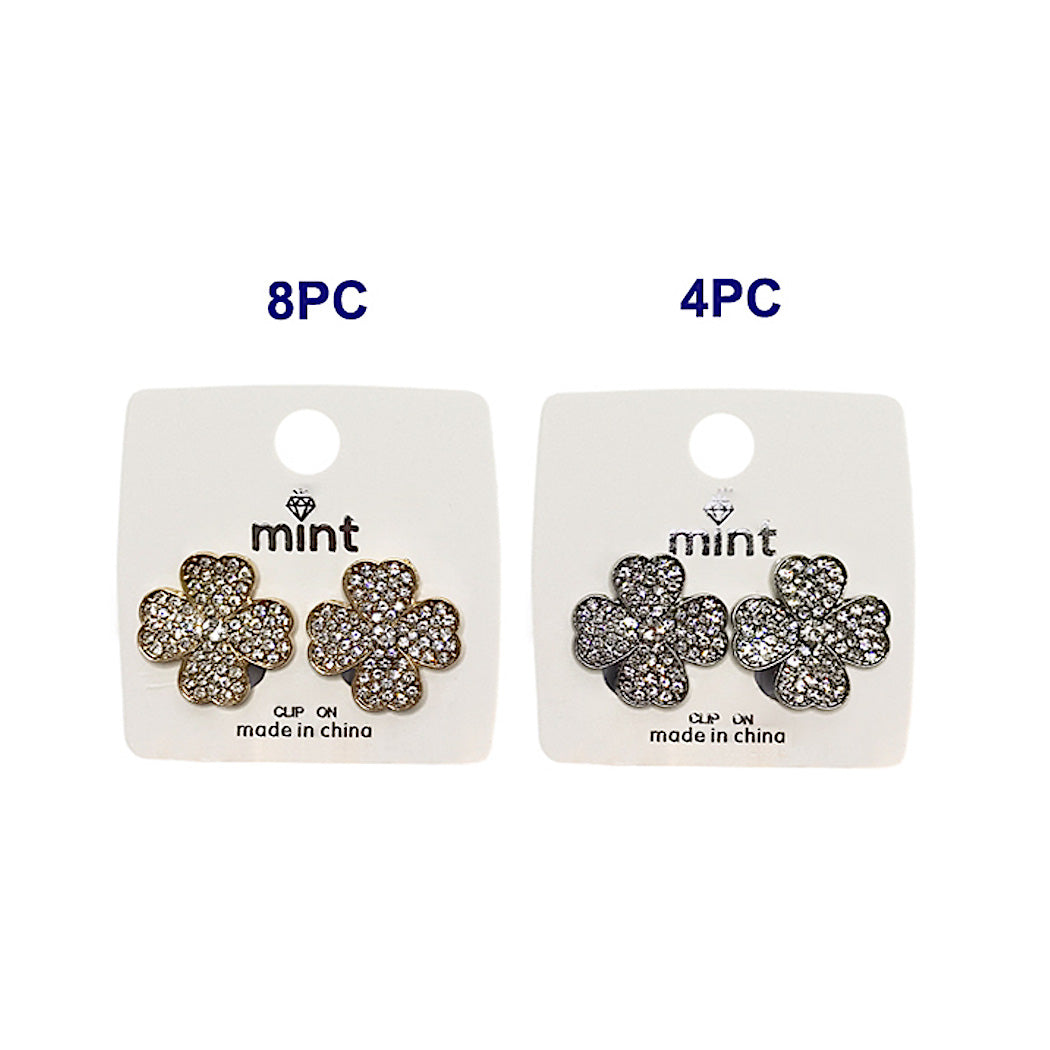 Clip On Rhinestone Pavé Clover Earrings
