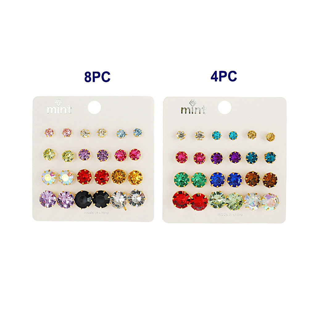 12 Pair Rhinestone Stud Earrings Set