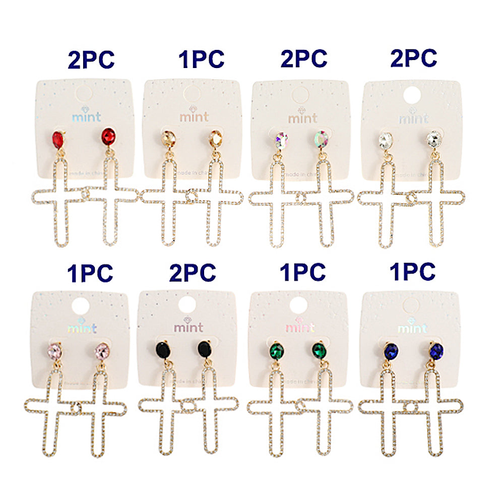 Rhinestone Cross Cutout Earring
