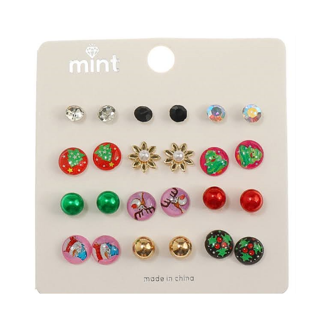 JAE45389 - Christmas 12 Pair Stud Earrings Set