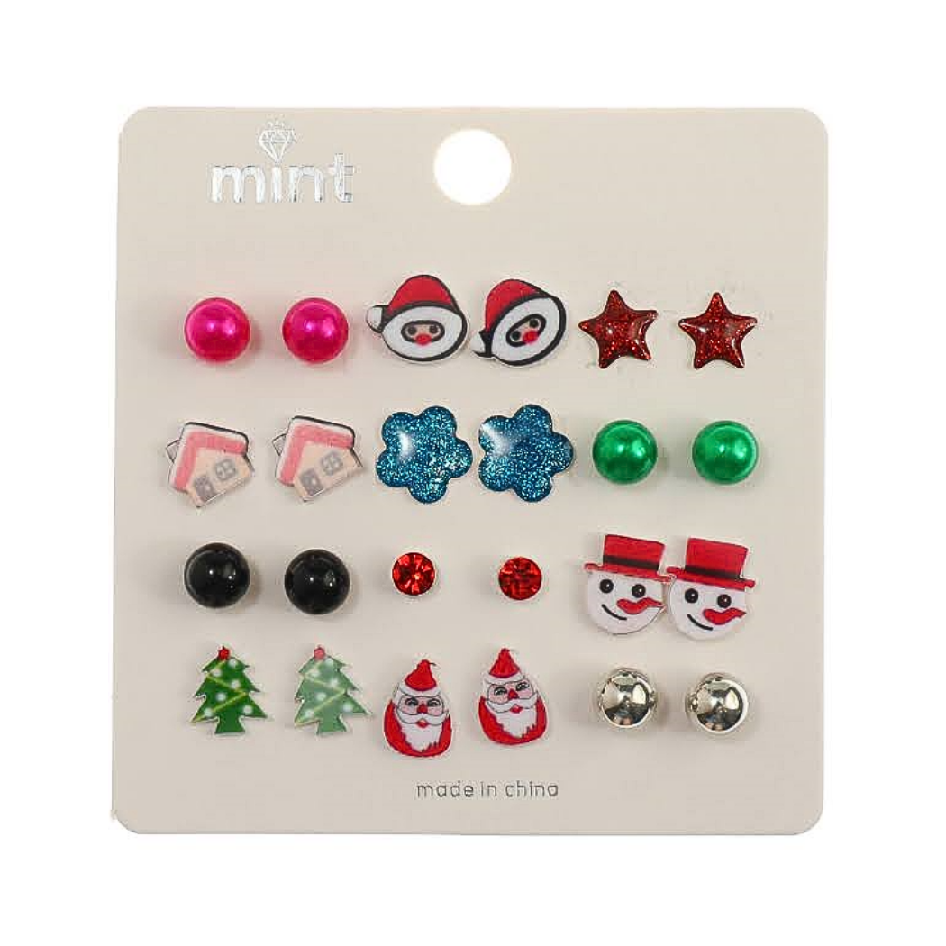 JAE45395 - Christmas 12 Pair Stud Earrings Set