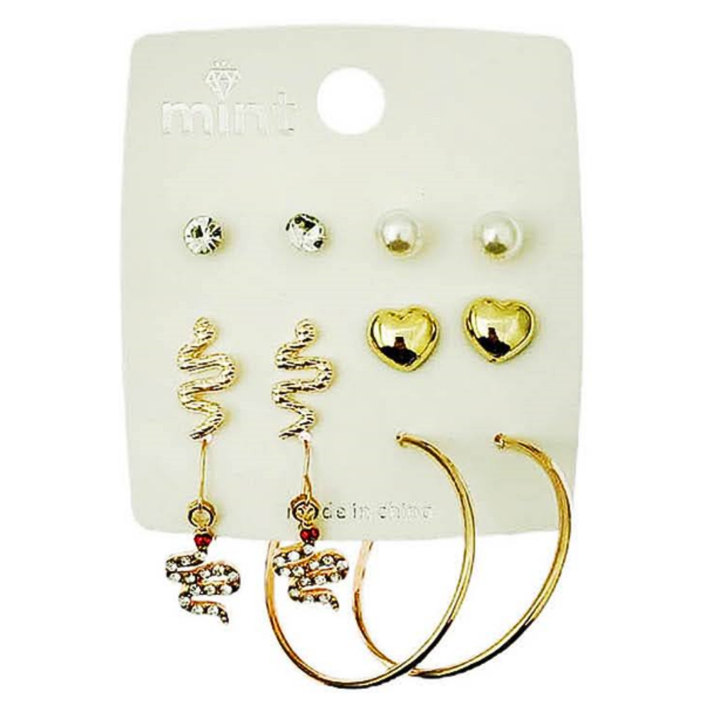 JAE45577 - 6 Pair Snake Earring Set