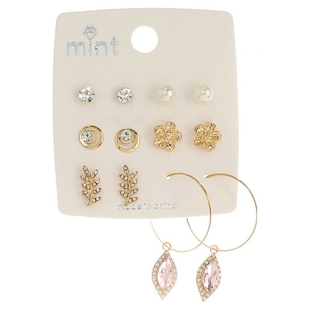 JAE45581 - 6 Pair Crystal Earring Set