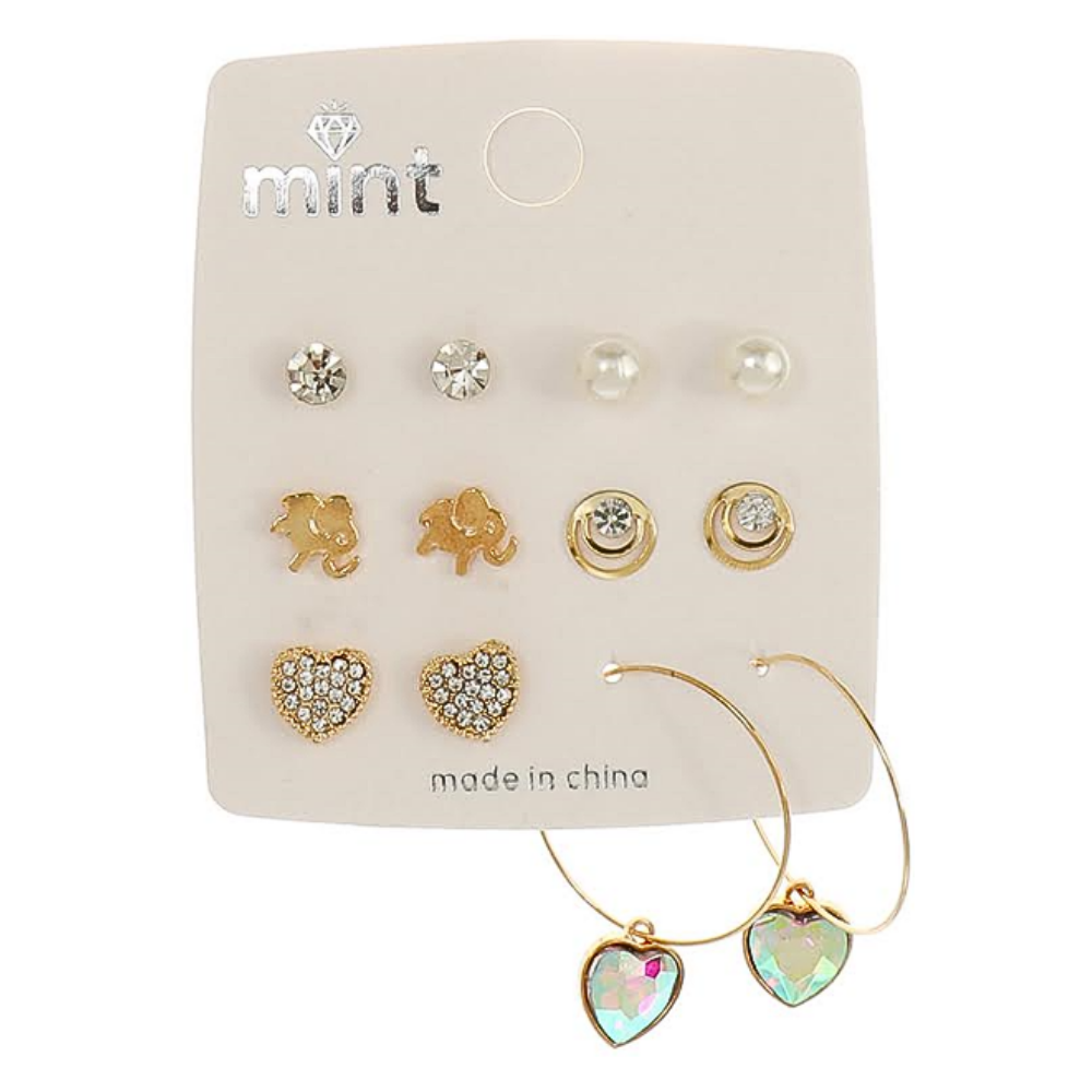JAE45582 - 6 Pair Heart Earring Set