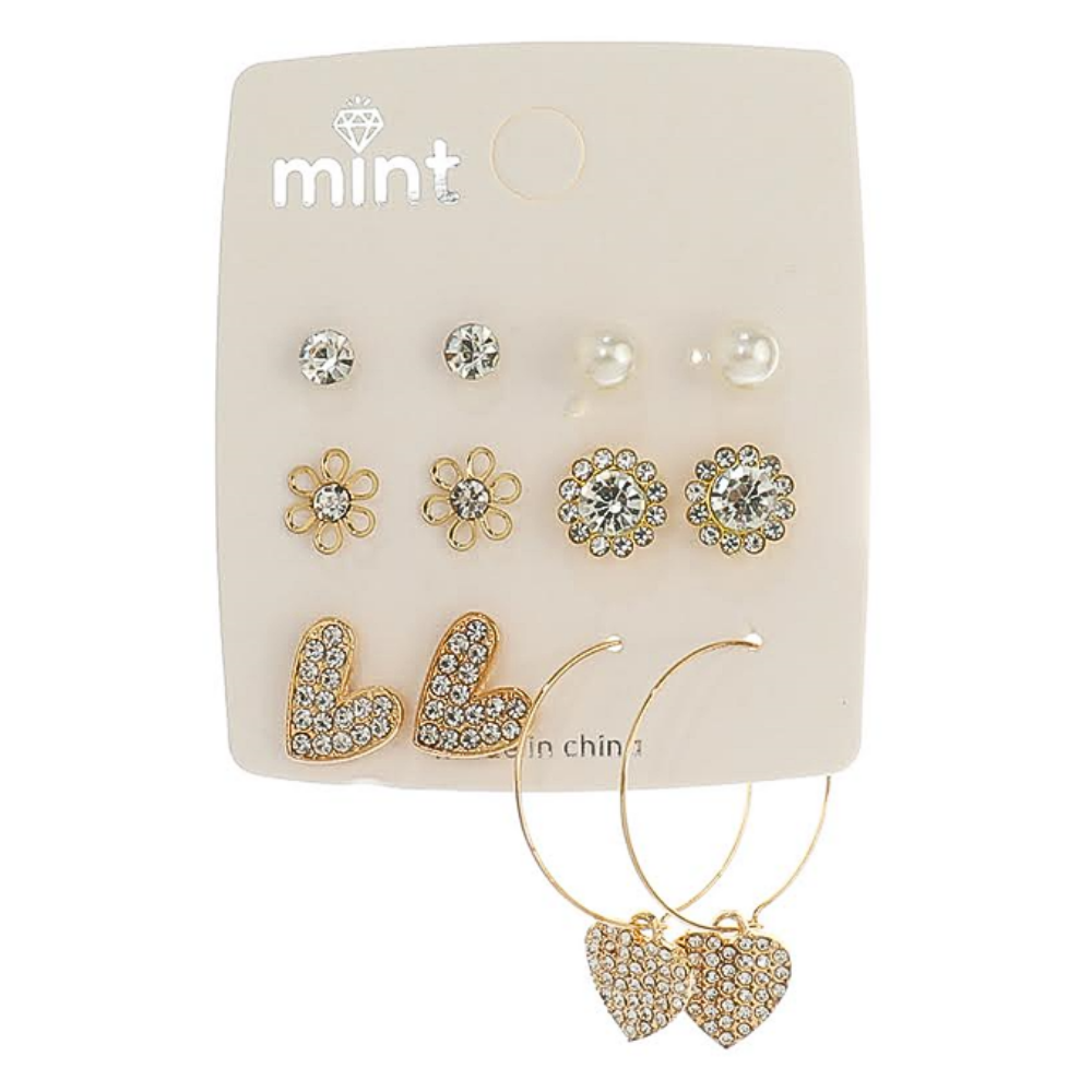 JAE45583 - 6 Pair Heart Earring Set