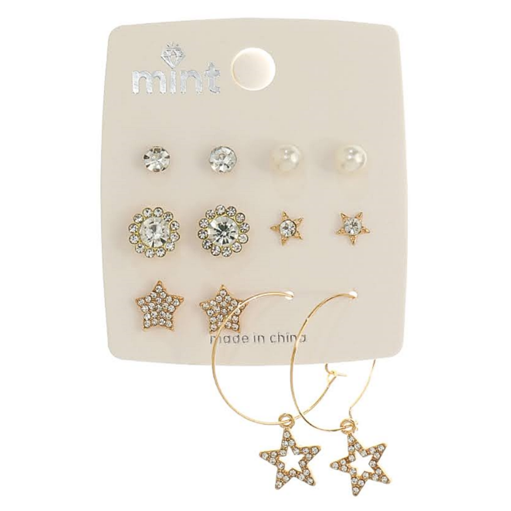 JAE45584 - 6 Pair Star Earring Set