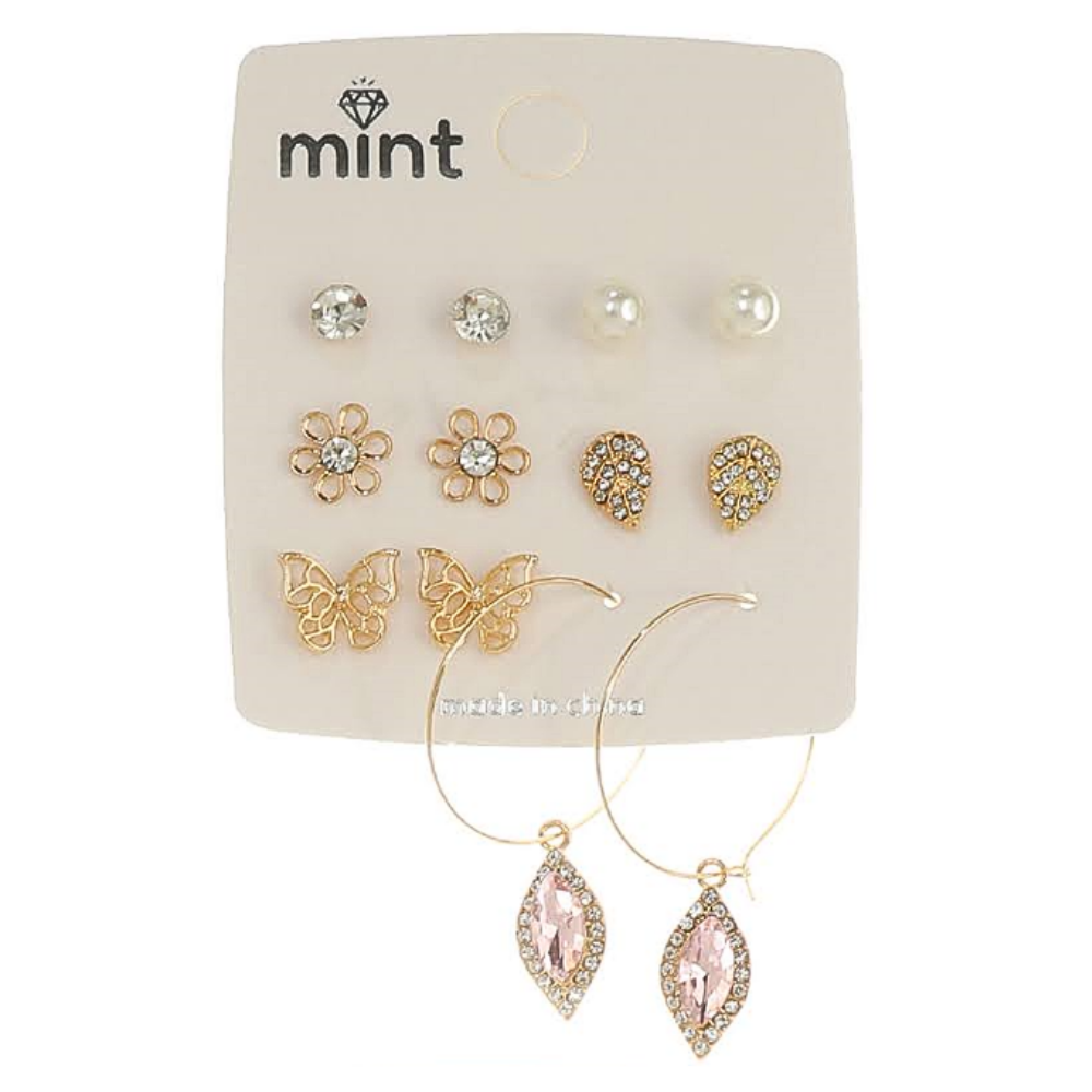 JAE45588 - 6 Pair Crystal Earring Set