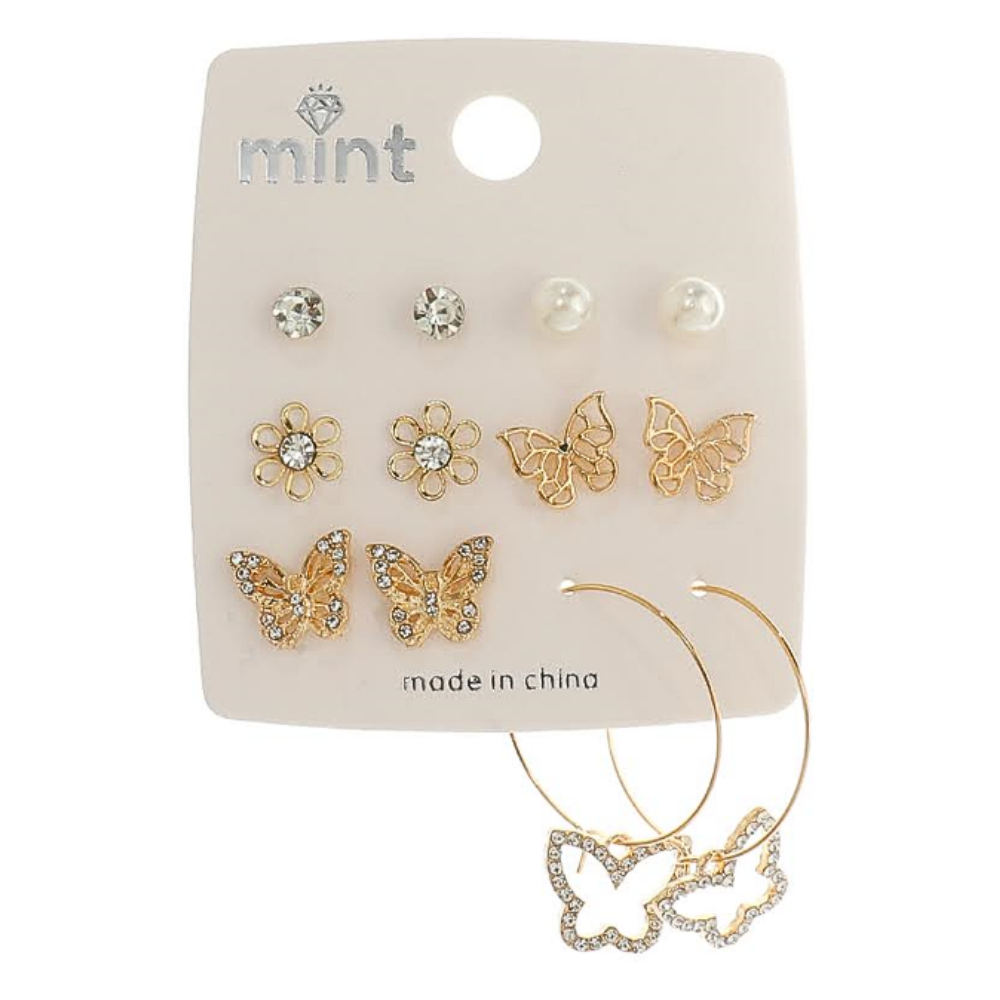 JAE45590 - 6 Pair Butterfly Earring Set
