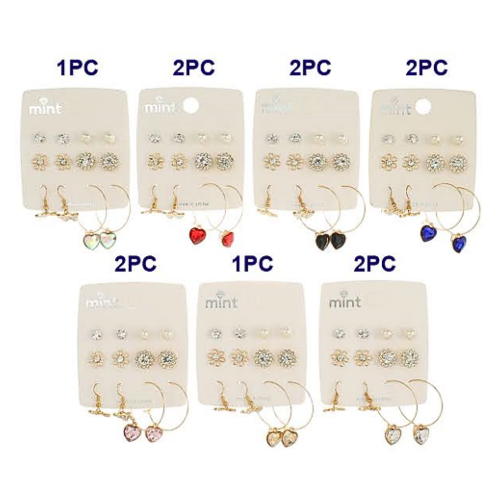JAE45592 - 6 Pair Crystal Earring Set