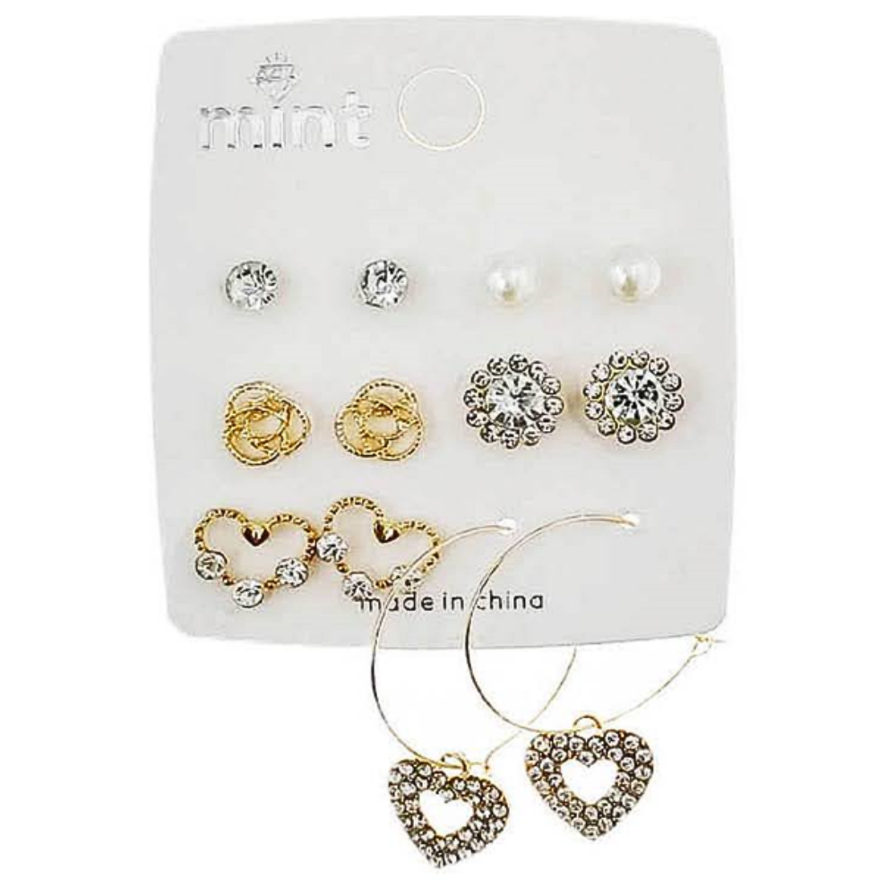JAE45594 - 6 Pair Heart Earring Set