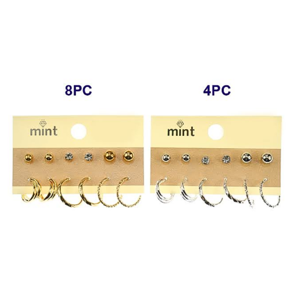 6 Pair Hoop & Stud Earring Set